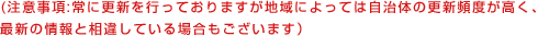 (注意事項:常に更新を行っておりますが地域によっては自治体の更新頻度が高く、
最新の情報と相違している場合もございます）